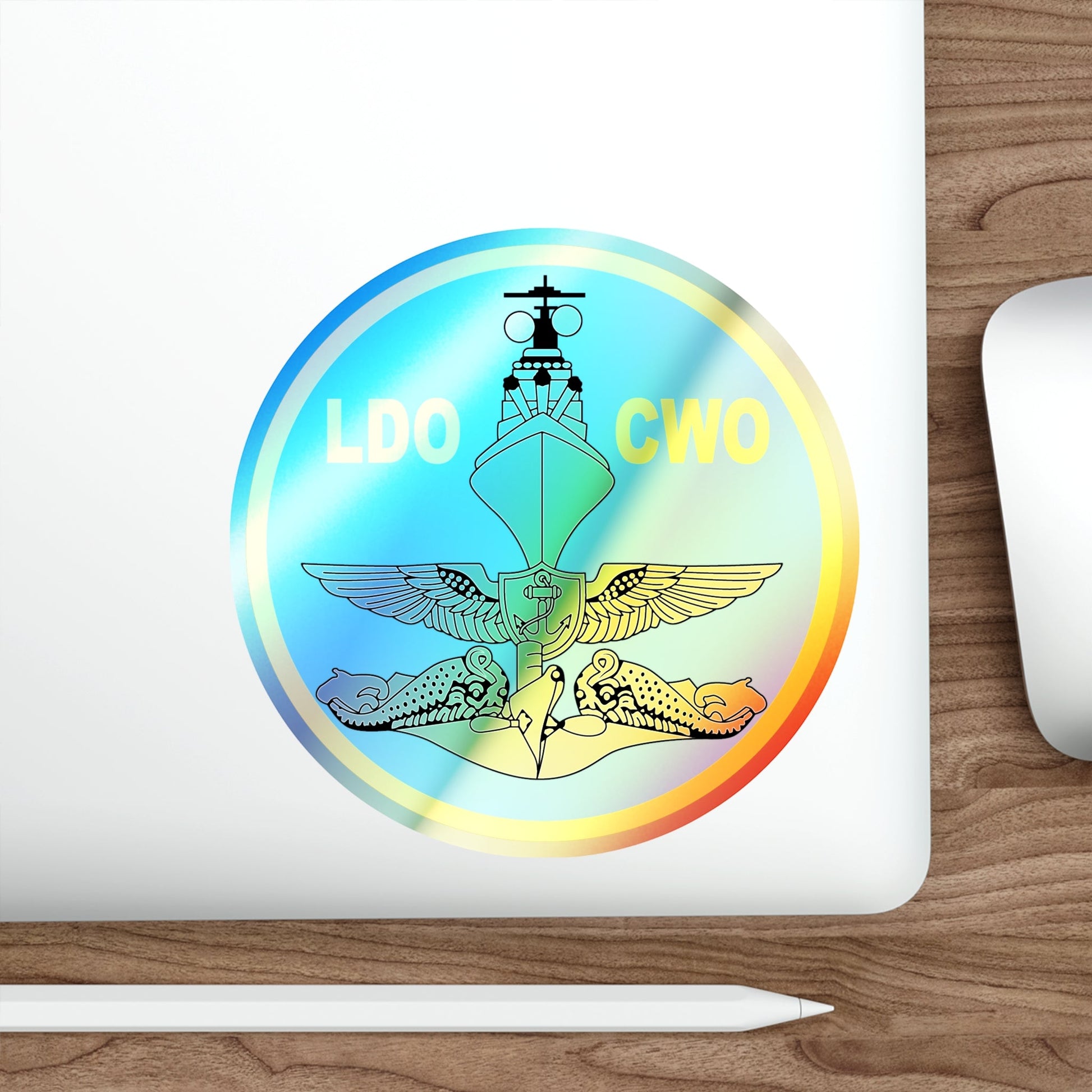 LDO CWO Patch (U.S. Navy) Holographic STICKER Die-Cut Vinyl Decal-The Sticker Space