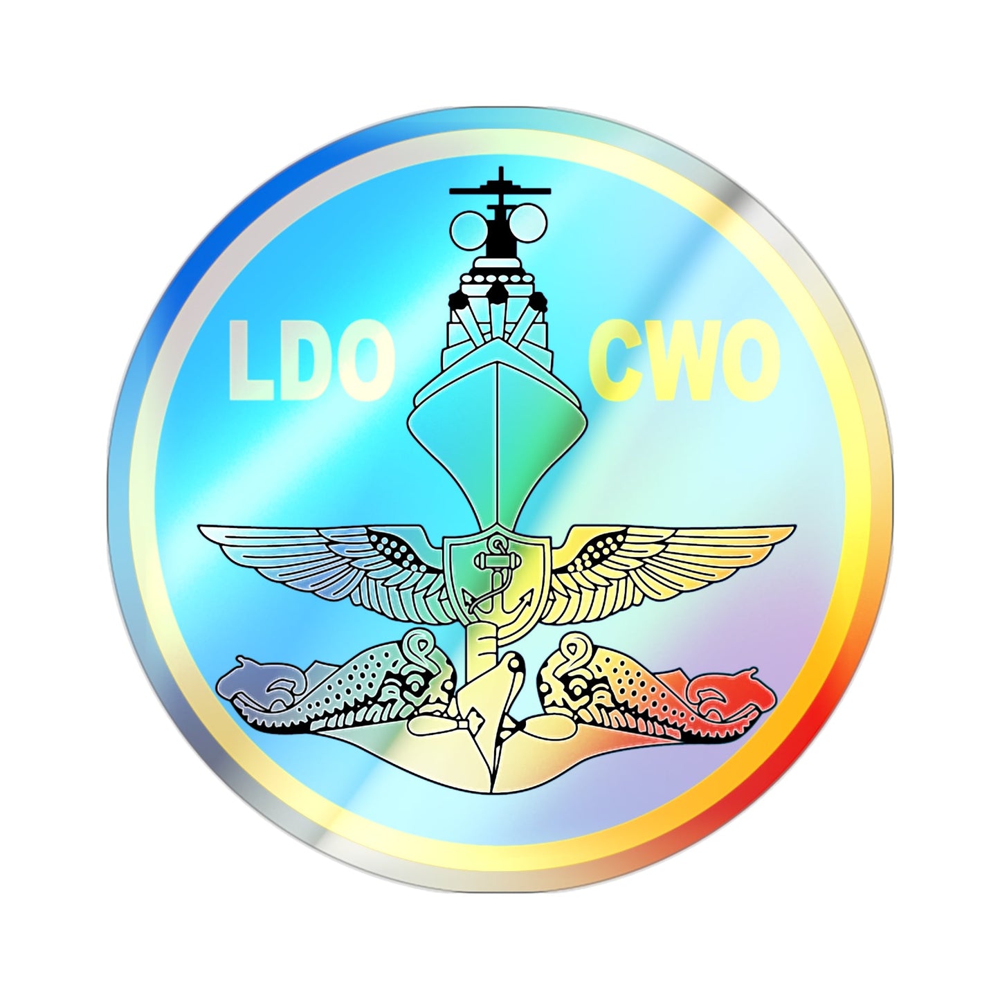 LDO CWO Patch (U.S. Navy) Holographic STICKER Die-Cut Vinyl Decal-2 Inch-The Sticker Space