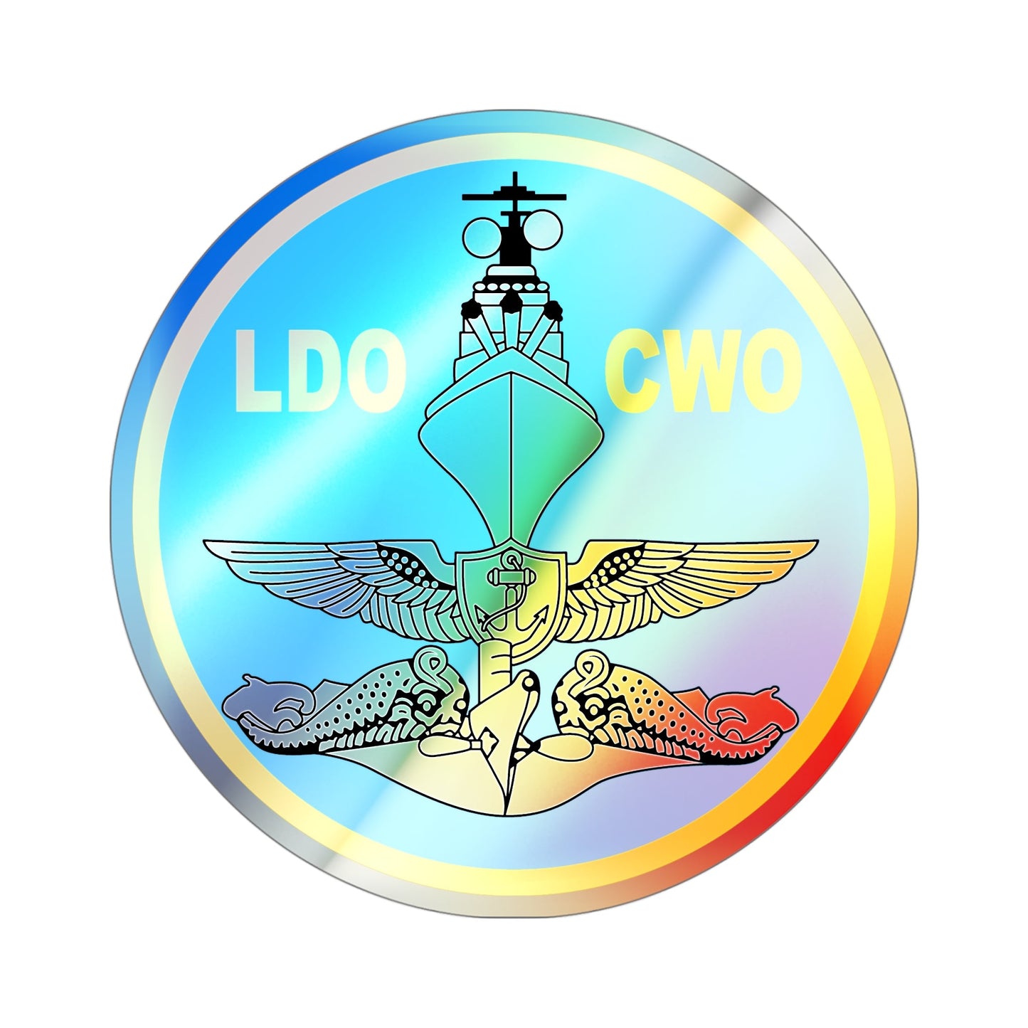 LDO CWO Patch (U.S. Navy) Holographic STICKER Die-Cut Vinyl Decal-4 Inch-The Sticker Space