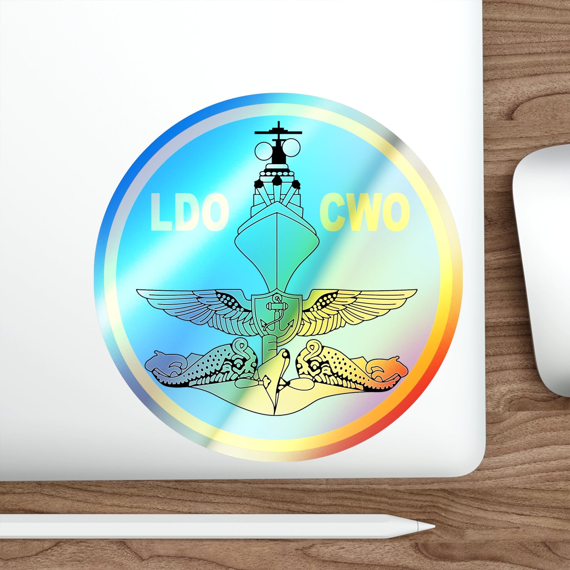 LDO CWO Patch (U.S. Navy) Holographic STICKER Die-Cut Vinyl Decal-The Sticker Space