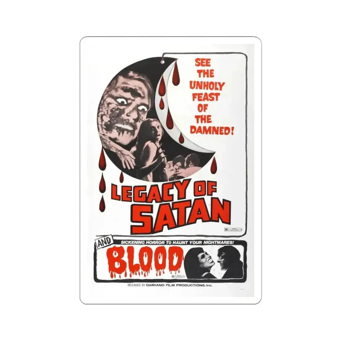 LEGACY OF SATAN + BLOOD 1974 Movie Poster - STICKER Vinyl Kiss-Cut Decal 4 Inch White - The Sticker Space