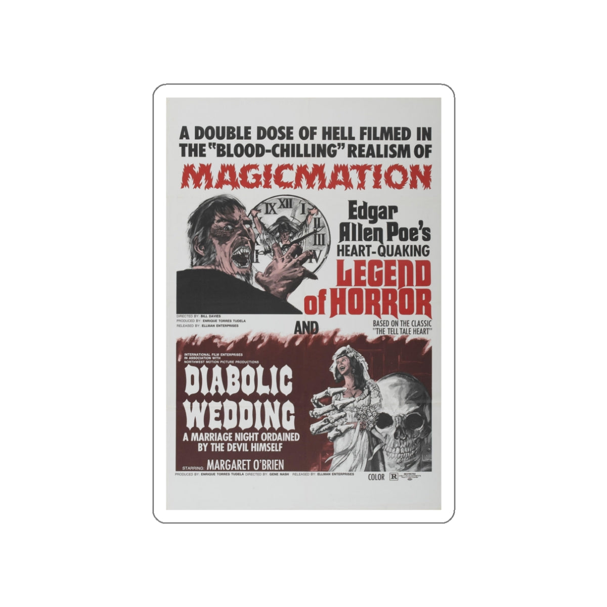 LEGEND OF HORROR & DIABOLIC WEDDING 1971 Movie Poster STICKER Vinyl Die-Cut Decal-3 Inch-The Sticker Space