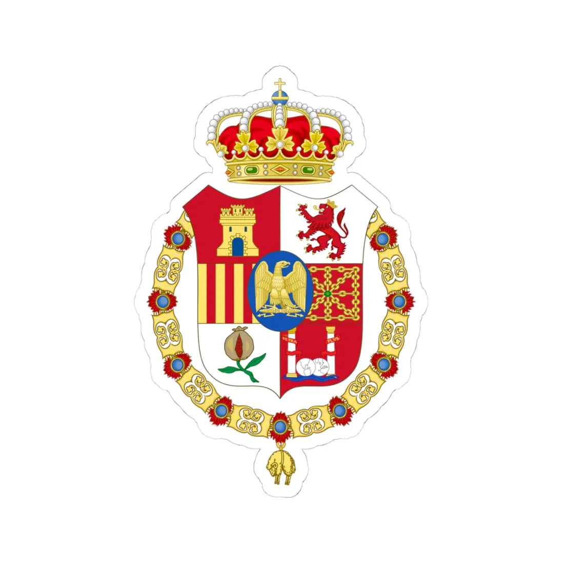 Lesser Coat of Arms of Joseph Bonaparte as King of Spain-Golden Fleece Variant (Spain) (Coat of Arms) STICKER Vinyl Kiss-Cut Decal 4 Inch White - The Sticker Space