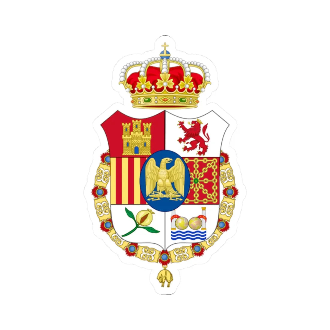 Lesser Coat of Arms of Joseph Bonaparte as King of Spain type 2 (Spain) (Coat of Arms) STICKER Vinyl Kiss-Cut Decal 2 Inch White - The Sticker Space