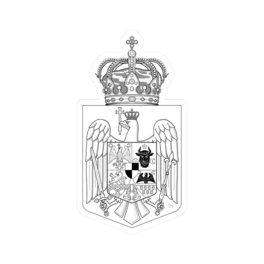 Lesser Coat of Arms of Romania 1921 - 1947 BW (Oman) (Coat of Arms) STICKER Vinyl Kiss-Cut Decal 2 Inch White - The Sticker Space
