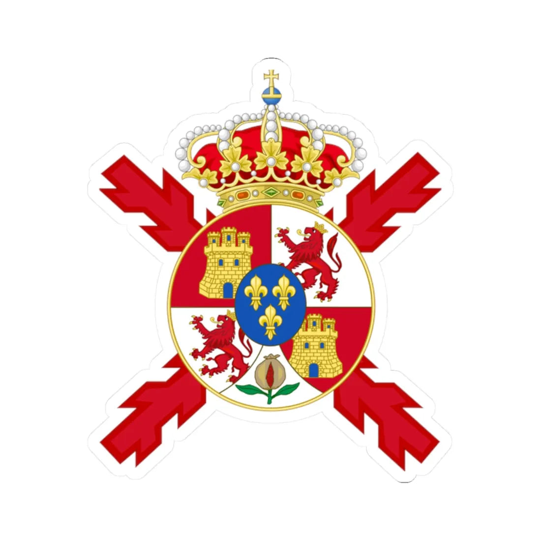 Lesser Coat of arms of Spain 1843-1868 and 1874-1931-Version of the Colours (Spain) (Coat of Arms) STICKER Vinyl Kiss-Cut Decal 2 Inch White - The Sticker Space