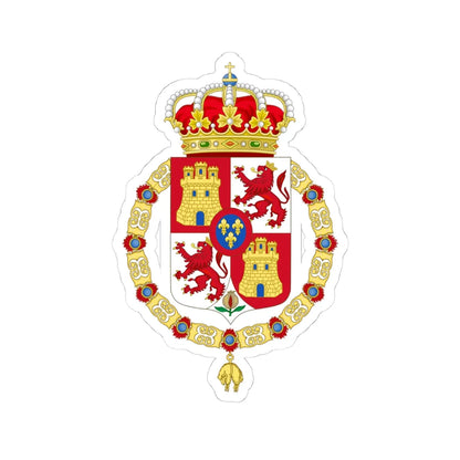 Lesser Royal Coat of Arms of Spain 1700-1868 and 1834-1930 Golden Fleece Variant (Spain) (Coat of Arms) STICKER Vinyl Kiss-Cut Decal 4 Inch White - The Sticker Space