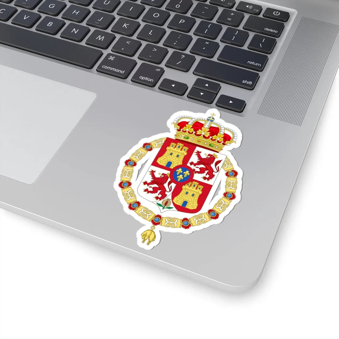 Lesser Royal Coat of Arms of Spain 1700-1868 and 1834-1930 Golden Fleece Variant (Spain) (Coat of Arms) STICKER Vinyl Kiss-Cut Decal - The Sticker Space