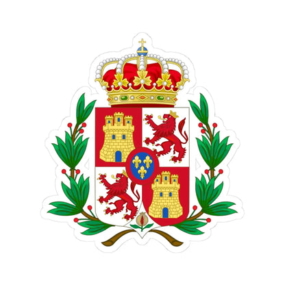 Lesser Royal Coat of Arms of Spain 1700-1868 and 1874-1930 Laurel Variant (Spain) (Coat of Arms) STICKER Vinyl Kiss-Cut Decal 3 Inch White - The Sticker Space