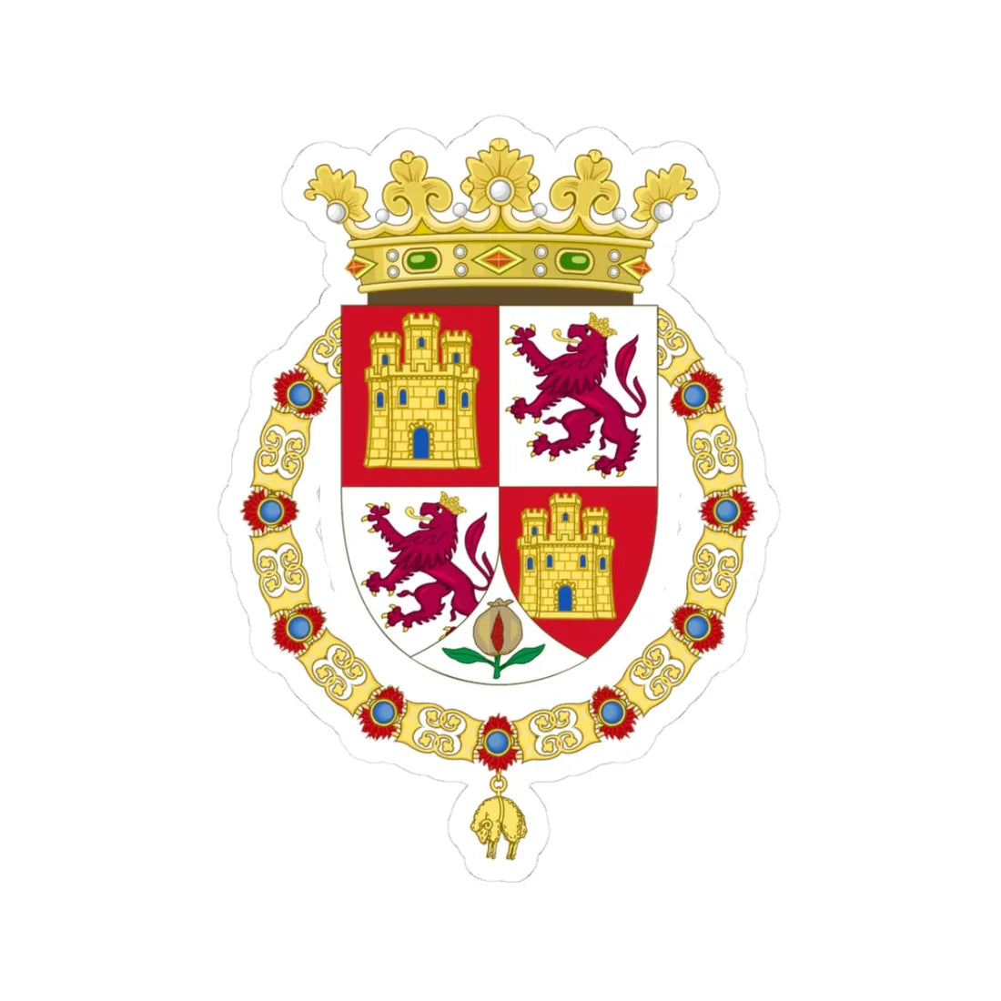 Lesser Royal Coat of Arms of Spain c.1504-1580 (Spain) (Coat of Arms) STICKER Vinyl Kiss-Cut Decal 3 Inch White - The Sticker Space