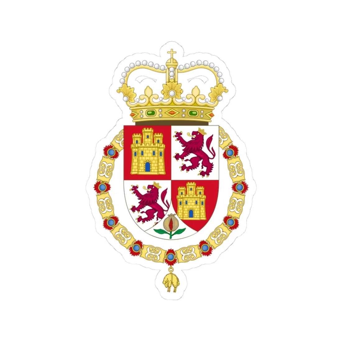 Lesser Royal Coat of Arms of Spain c.1668-1700 (Spain) (Coat of Arms) STICKER Vinyl Kiss-Cut Decal 3 Inch White - The Sticker Space