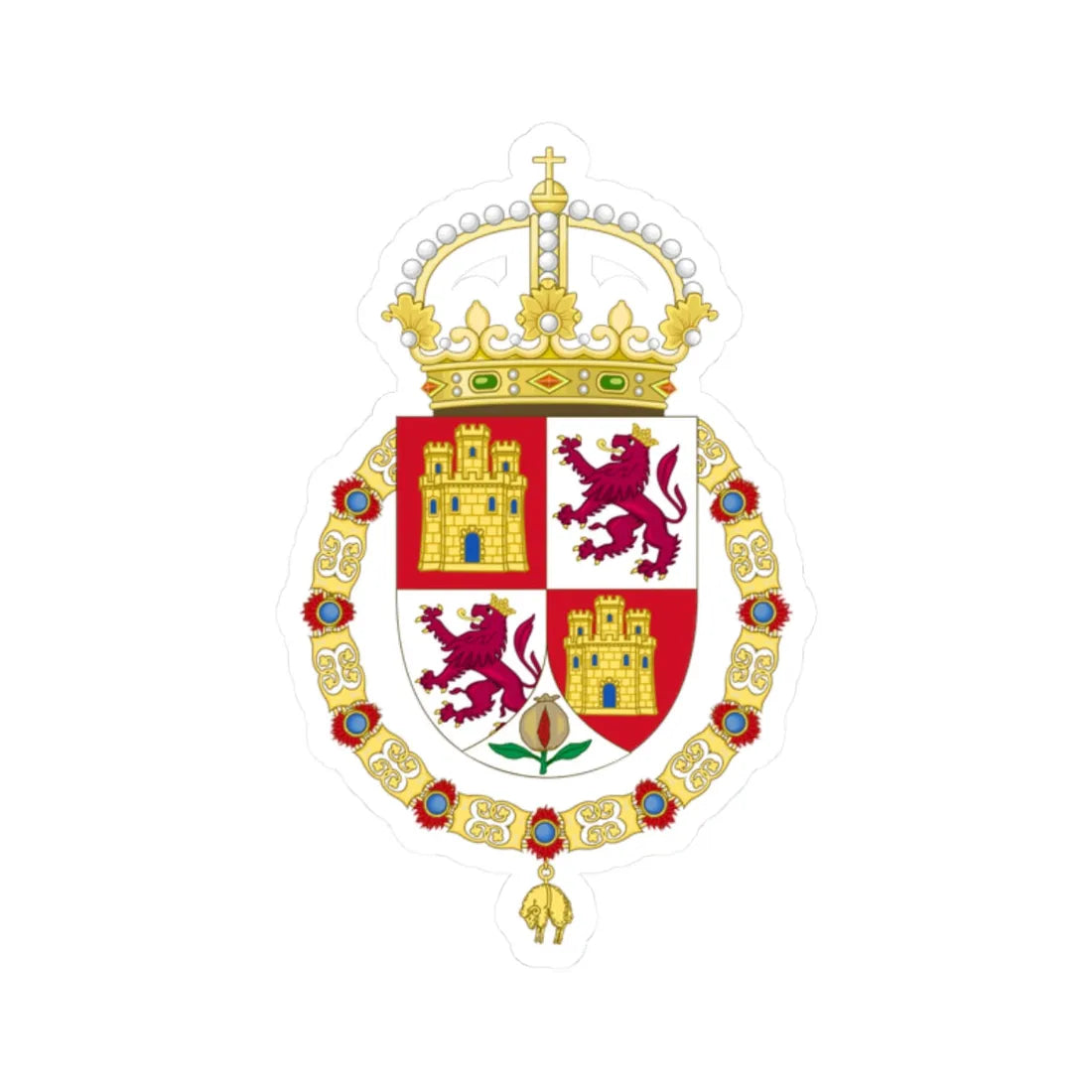 Lesser Royal Coat of Arms of Spanish Monarch 1580-c.1668 (Spain) (Coat of Arms) STICKER Vinyl Kiss-Cut Decal 2 Inch White - The Sticker Space