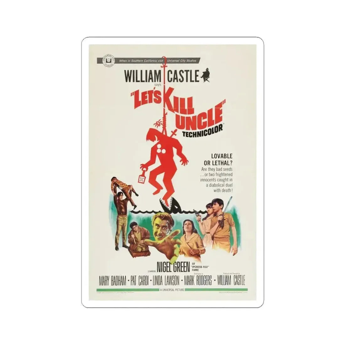 LET'S KILL UNCLE 1966 Movie Poster - STICKER Vinyl Kiss-Cut Decal 6 Inch White - The Sticker Space