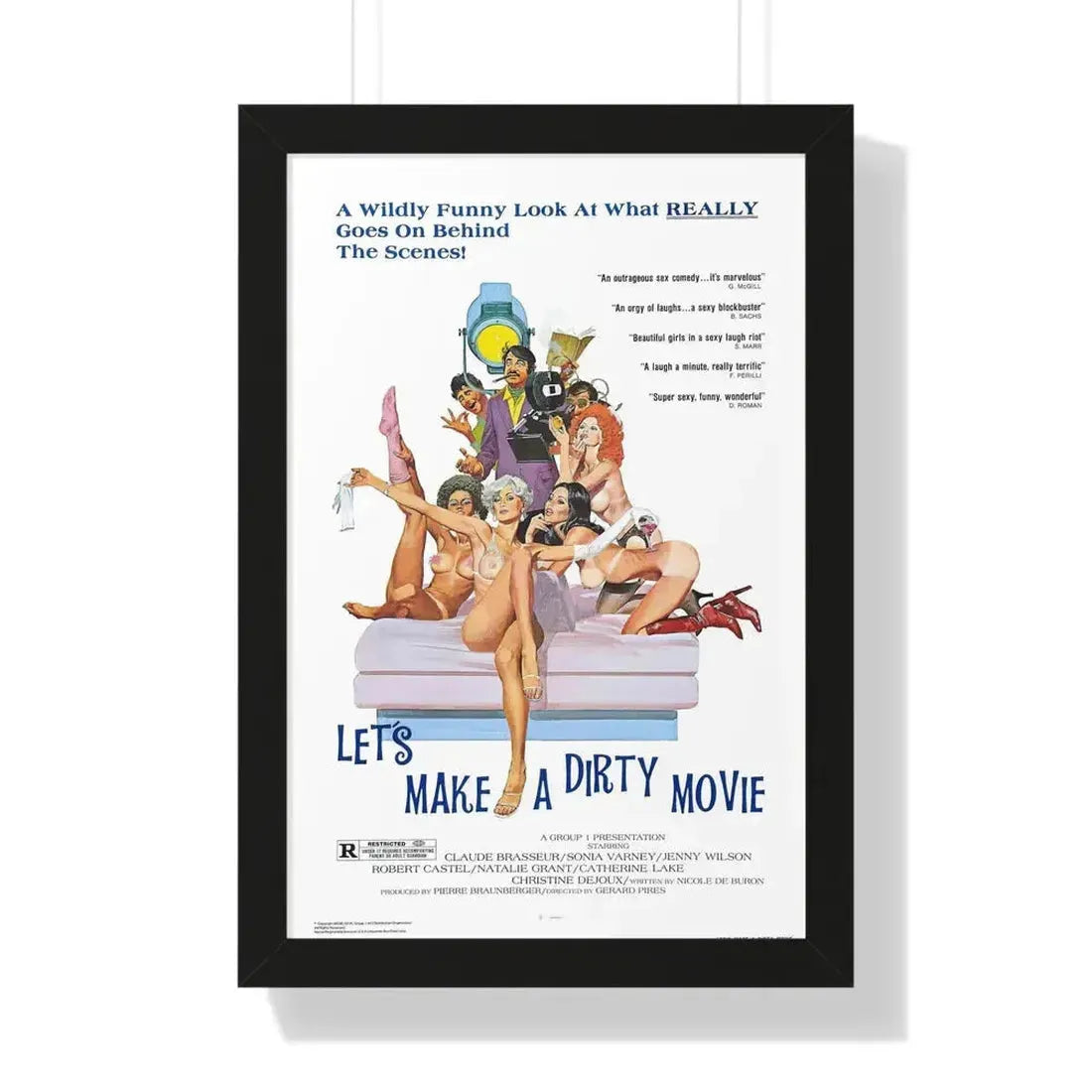LET'S MAKE A DIRTY MOVIE 1976 - Framed Movie Poster 16″ x 24″ Black - The Sticker Space