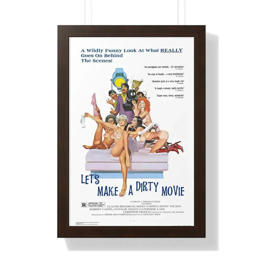 LET'S MAKE A DIRTY MOVIE 1976 - Framed Movie Poster 16″ x 24″ Walnut - The Sticker Space