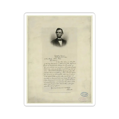 Letter From Abraham Lincoln to Mrs. Bixby, With Bust-Length Portrait of Lincoln (U.S. Civil War) STICKER Vinyl Kiss-Cut Decal 2 Inch White - The Sticker Space