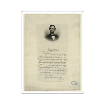 Letter From Abraham Lincoln to Mrs. Bixby, With Bust-Length Portrait of Lincoln (U.S. Civil War) STICKER Vinyl Kiss-Cut Decal 3 Inch White - The Sticker Space