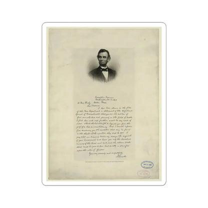 Letter From Abraham Lincoln to Mrs. Bixby, With Bust-Length Portrait of Lincoln (U.S. Civil War) STICKER Vinyl Kiss-Cut Decal 4 Inch White - The Sticker Space