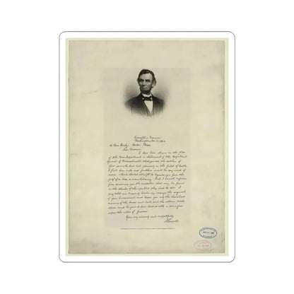 Letter From Abraham Lincoln to Mrs. Bixby, With Bust-Length Portrait of Lincoln (U.S. Civil War) STICKER Vinyl Kiss-Cut Decal 6 Inch White - The Sticker Space