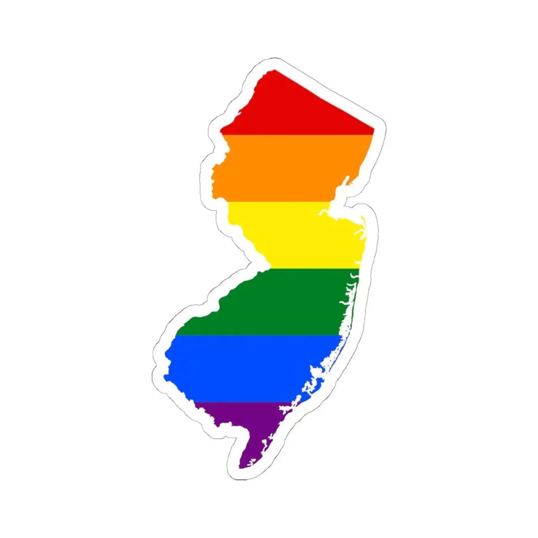 LGBT flag map of New Jersey (United States) STICKER Vinyl Kiss-Cut Decal 6 Inch White - The Sticker Space