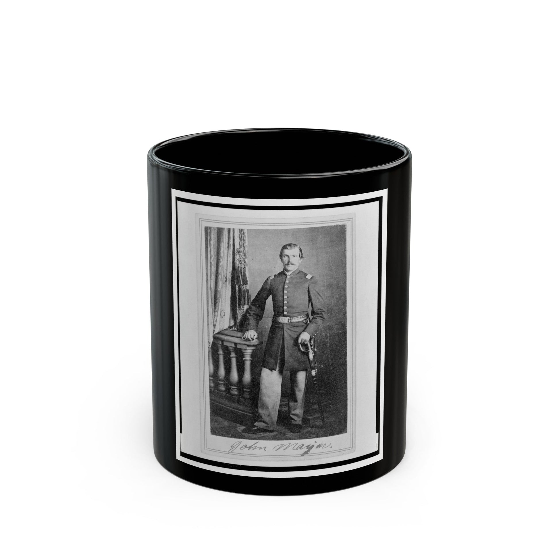 Lieutenant John Mayer (Meyer), Union Officer In The 32nd Indiana Regiment, Full-Length Portrait, Standing, Facing Front (U.S. Civil War) Black Coffee Mug-11oz-The Sticker Space