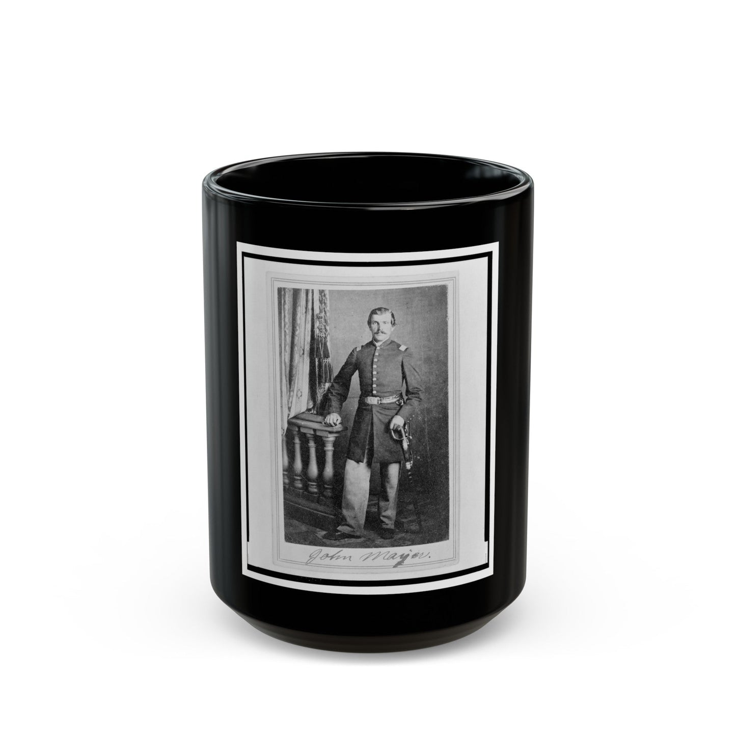 Lieutenant John Mayer (Meyer), Union Officer In The 32nd Indiana Regiment, Full-Length Portrait, Standing, Facing Front (U.S. Civil War) Black Coffee Mug-15oz-The Sticker Space