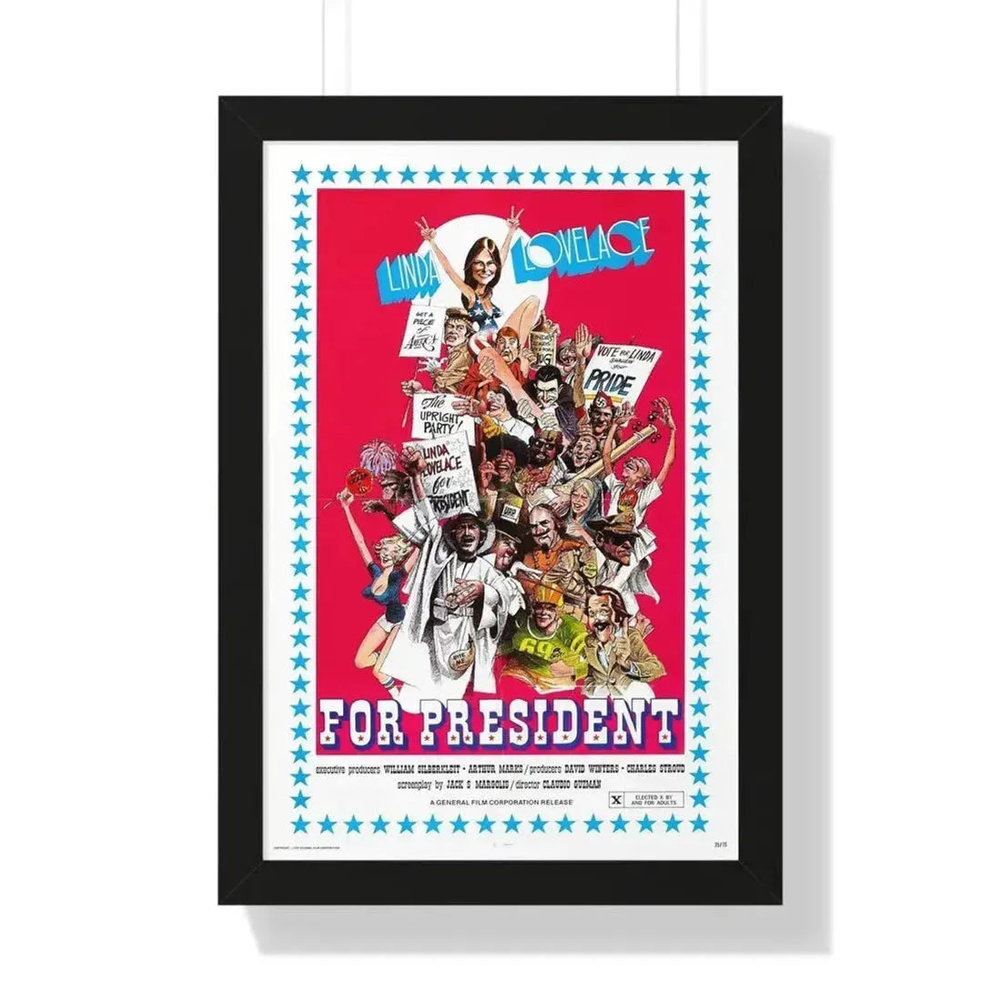 LINDA LOVELACE FOR PRESIDENT 1975 - Framed Movie Poster 16″ x 24″ Black - The Sticker Space