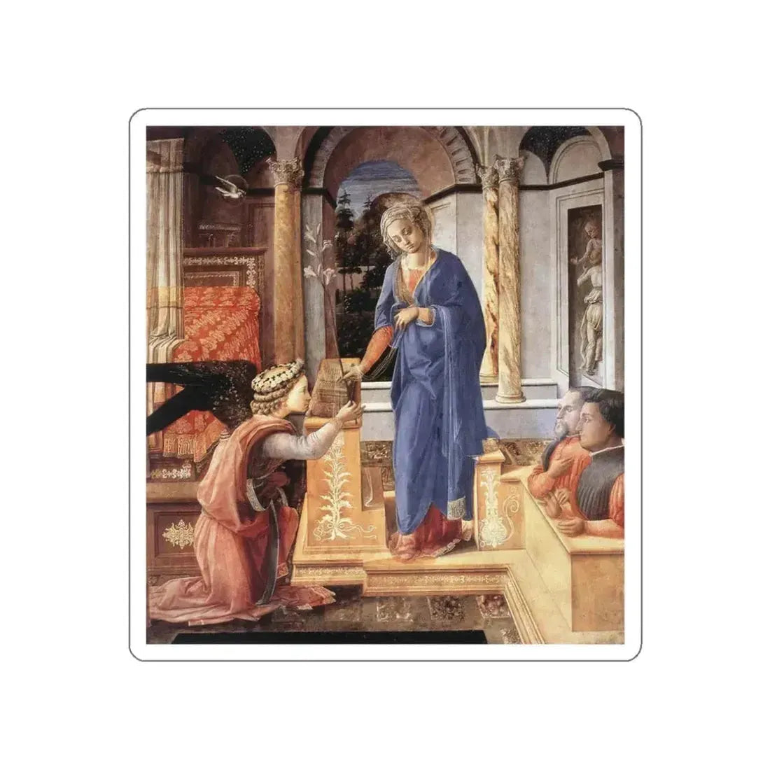 LIPPI, Fra Filippo  - 1440-The Annunciation with two Kneeling Donors (Artwork) STICKER Vinyl Die-Cut Decal White Die-Cut 3 Inch - The Sticker Space
