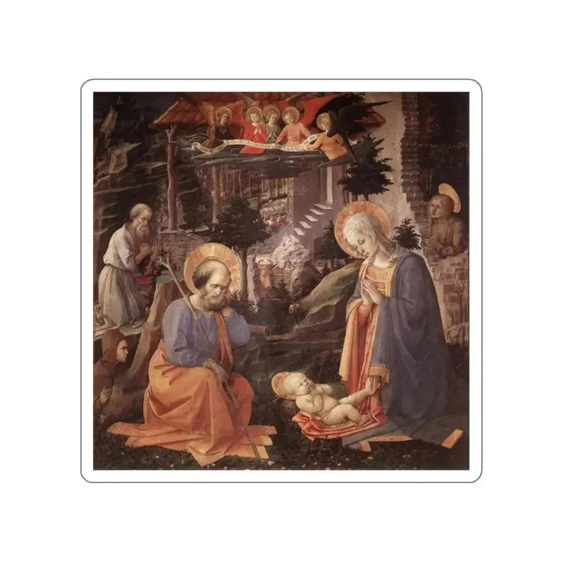 LIPPI, Fra Filippo  - 1450-Adoration of the Child (Artwork) STICKER Vinyl Die-Cut Decal White Die-Cut 2 Inch - The Sticker Space