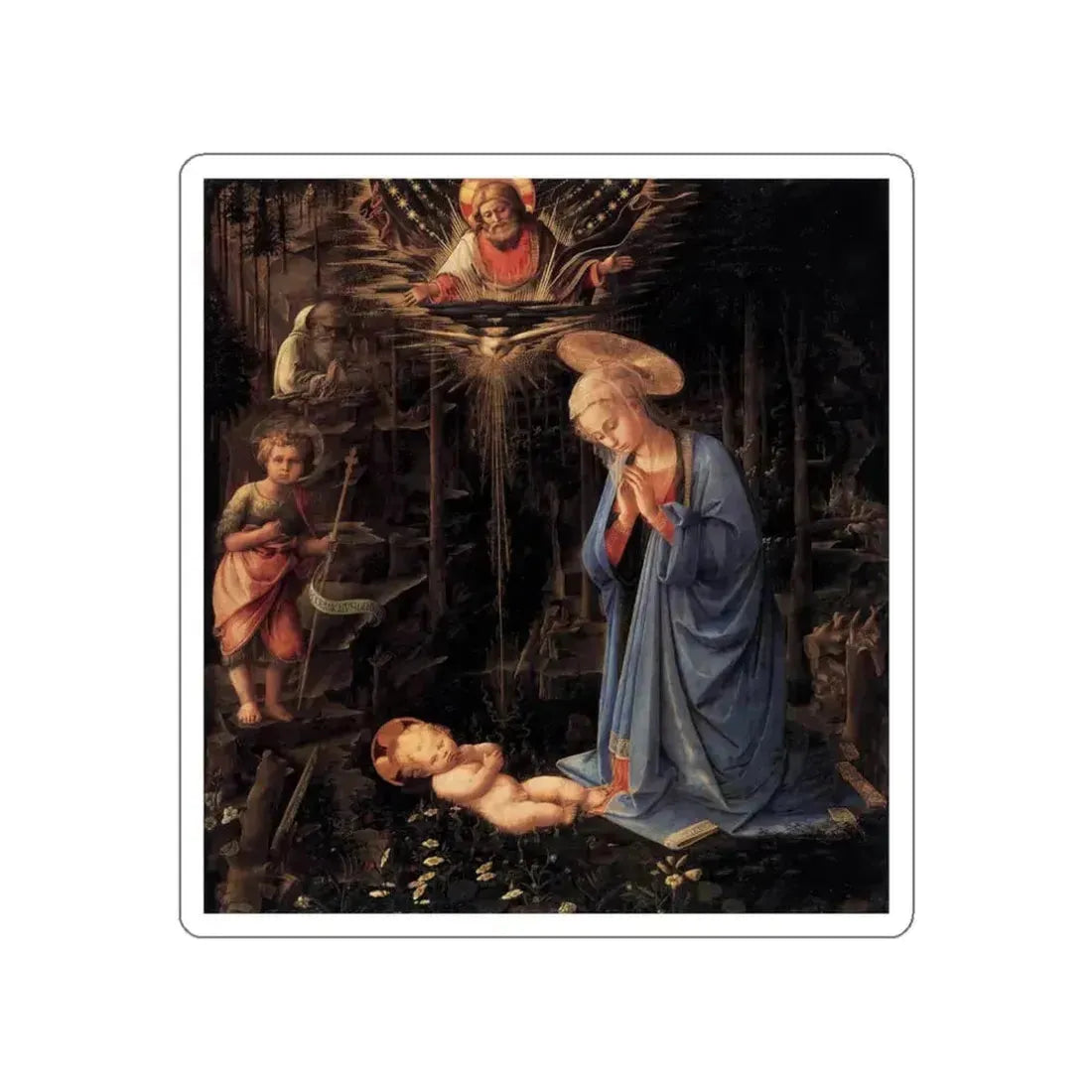 LIPPI, Fra Filippo  - 1460-Madonna in the Forest (Artwork) STICKER Vinyl Die-Cut Decal White Die-Cut 3 Inch - The Sticker Space