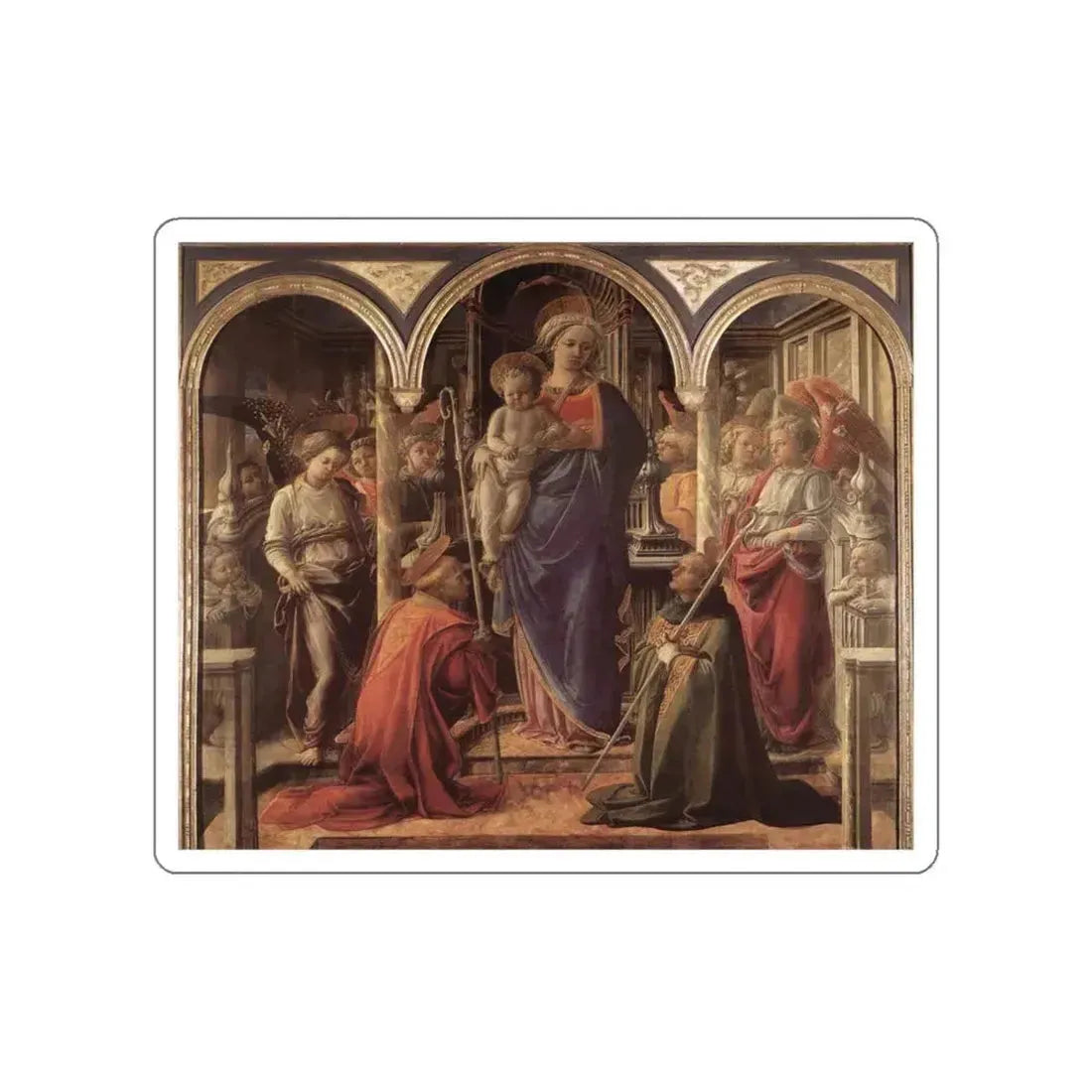 LIPPI, Fra Filippo - Madonna and Child with St Fredianus and St Augustine (Artwork) STICKER Vinyl Die-Cut Decal White Die-Cut 3 Inch - The Sticker Space