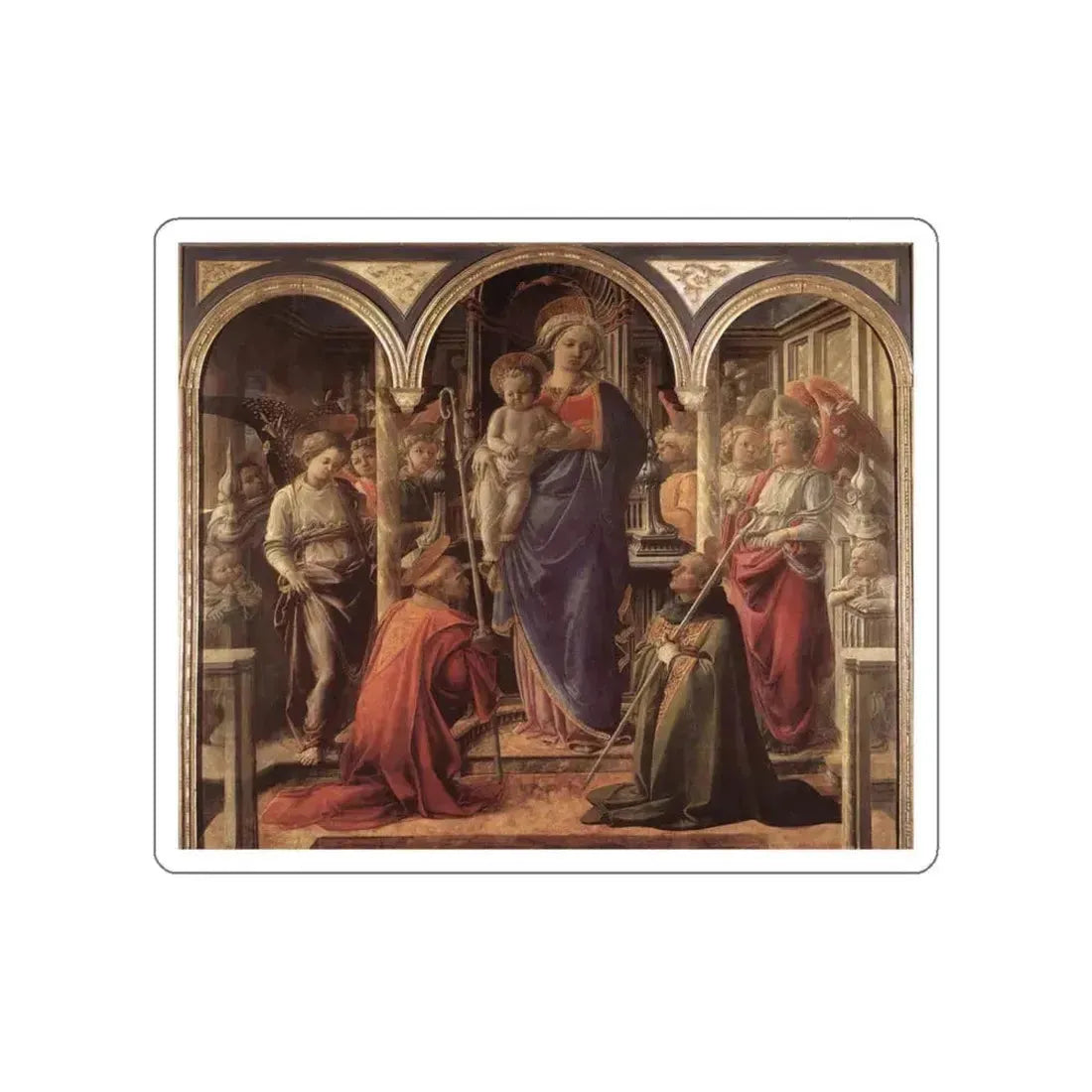 LIPPI, Fra Filippo - Madonna and Child with St Fredianus and St Augustine (Artwork) STICKER Vinyl Die-Cut Decal White Die-Cut 4 Inch - The Sticker Space
