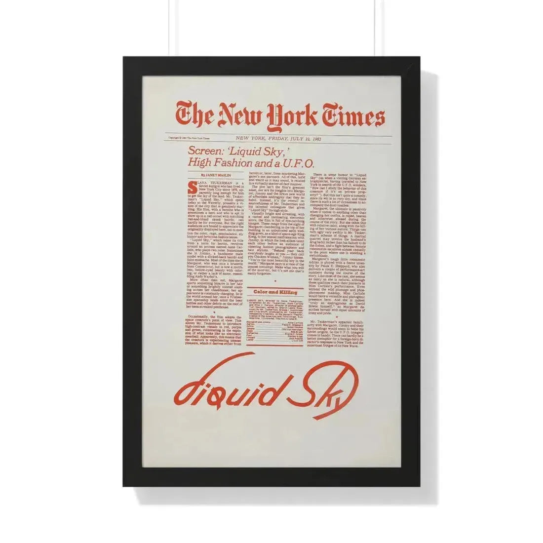 LIQUID SKY (TEASER) 1982 - Framed Movie Poster 20" x 30" Black - The Sticker Space