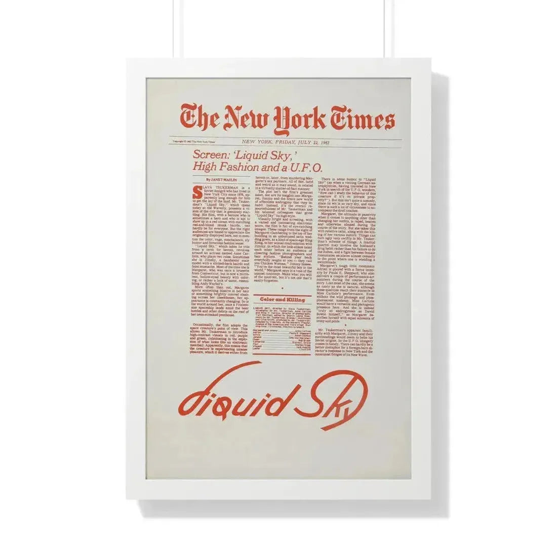 LIQUID SKY (TEASER) 1982 - Framed Movie Poster 20" x 30" White - The Sticker Space