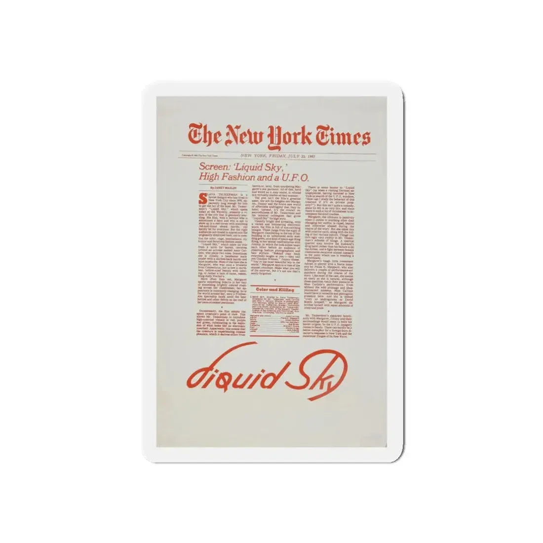 LIQUID SKY (TEASER) 1982 Movie Poster - Refrigerator Magnet - The Sticker Space