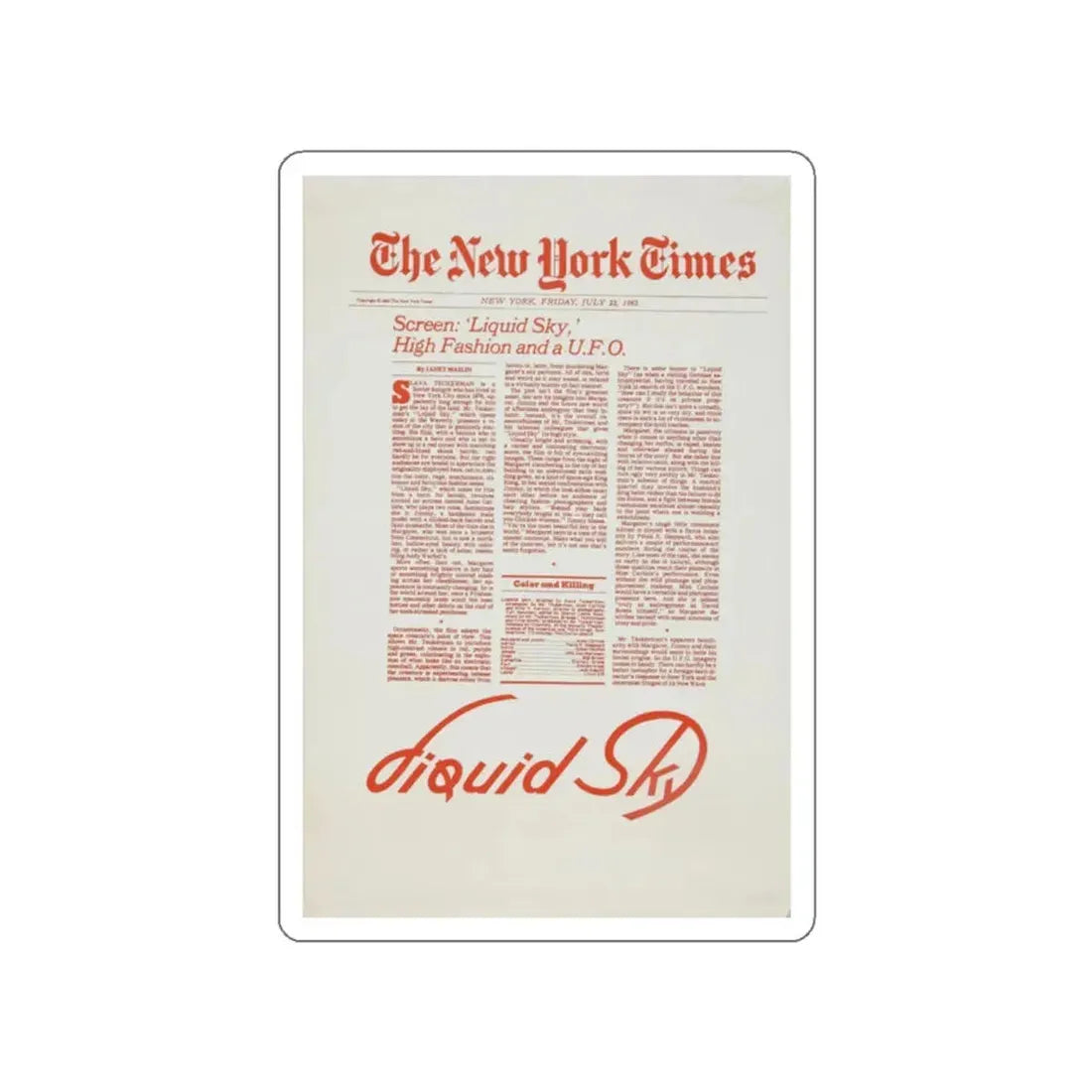 LIQUID SKY (TEASER) 1982 Movie Poster STICKER Vinyl Die-Cut Decal 2 Inch - The Sticker Space