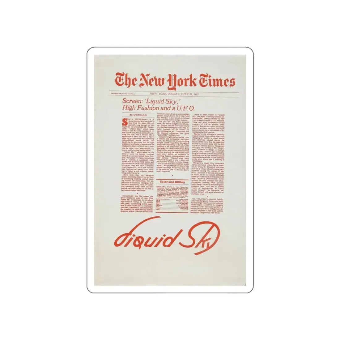 LIQUID SKY (TEASER) 1982 Movie Poster STICKER Vinyl Die-Cut Decal 3 Inch - The Sticker Space