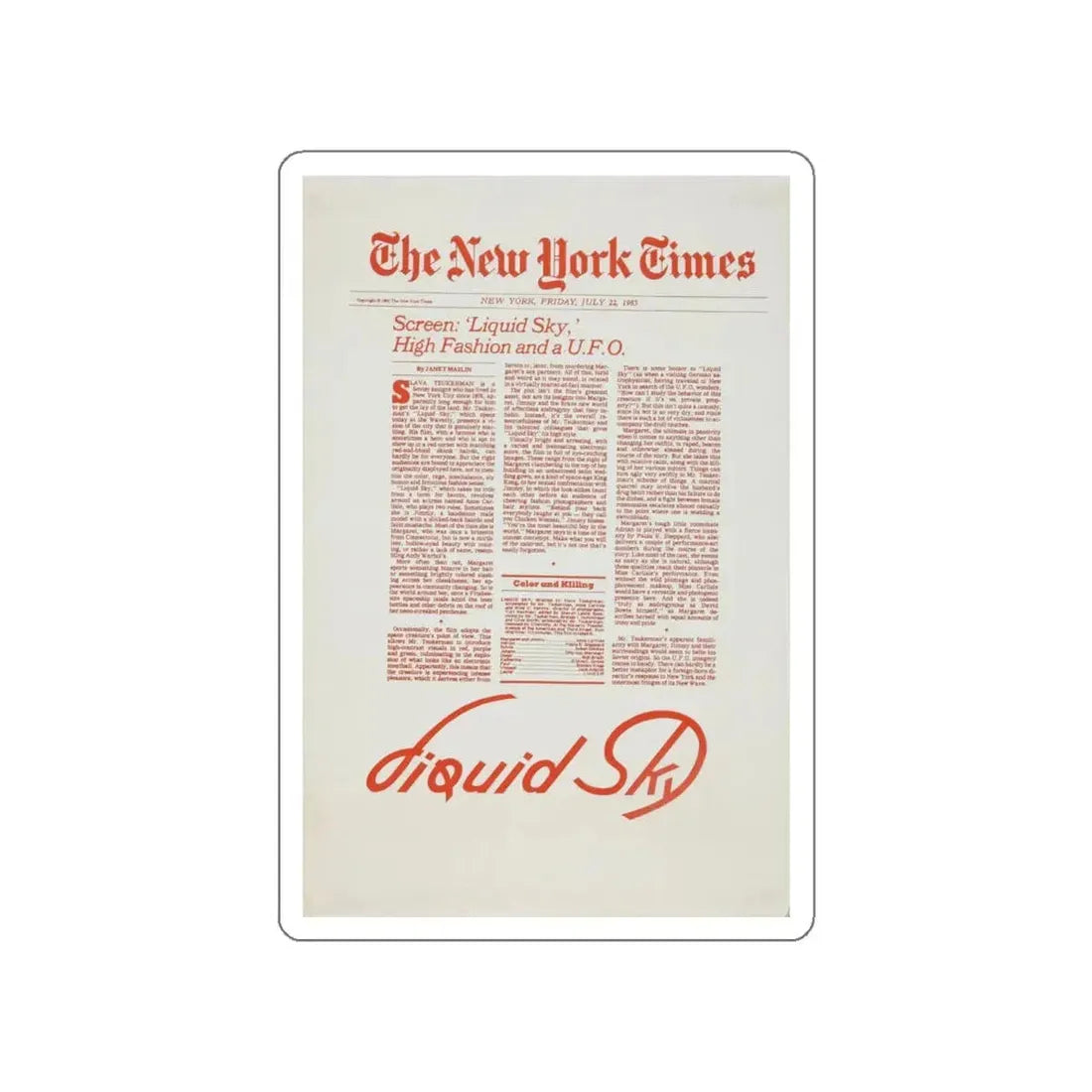 LIQUID SKY (TEASER) 1982 Movie Poster STICKER Vinyl Die-Cut Decal 6 Inch - The Sticker Space