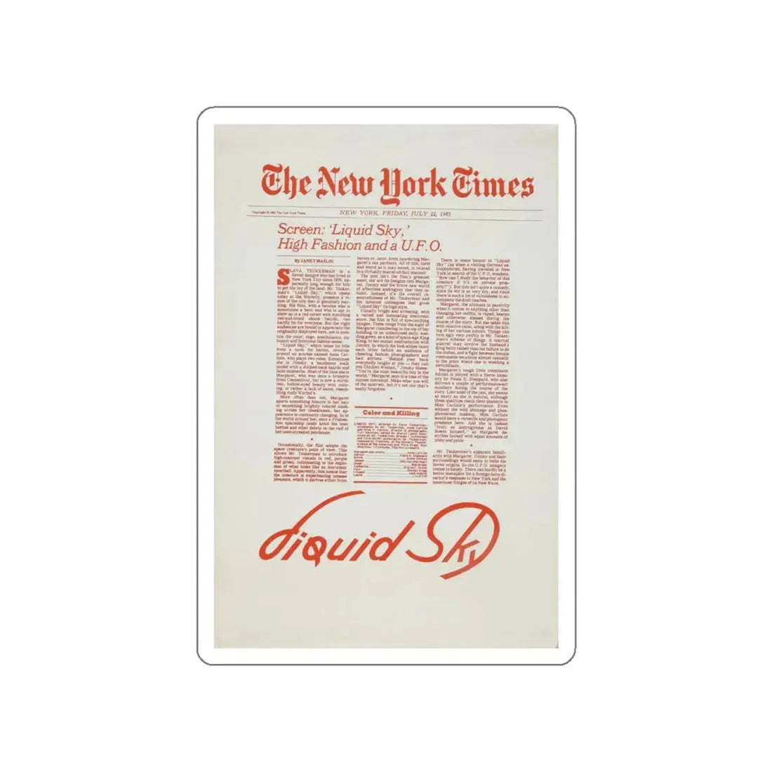 LIQUID SKY (TEASER) 1982 Movie Poster STICKER Vinyl Die-Cut Decal - The Sticker Space