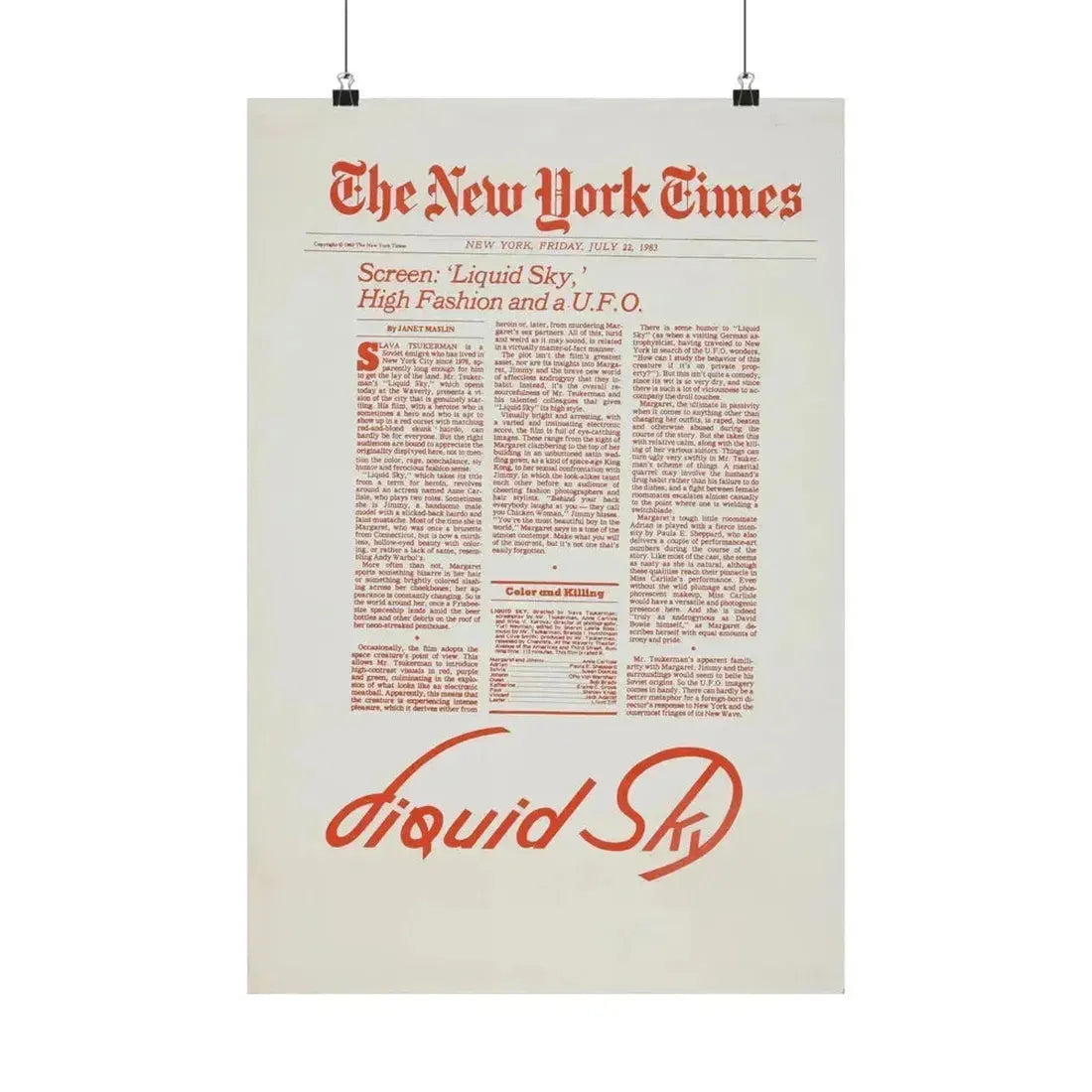 LIQUID SKY (TEASER) 1982 - Paper Movie Poster 16″ x 24″ Matte - The Sticker Space