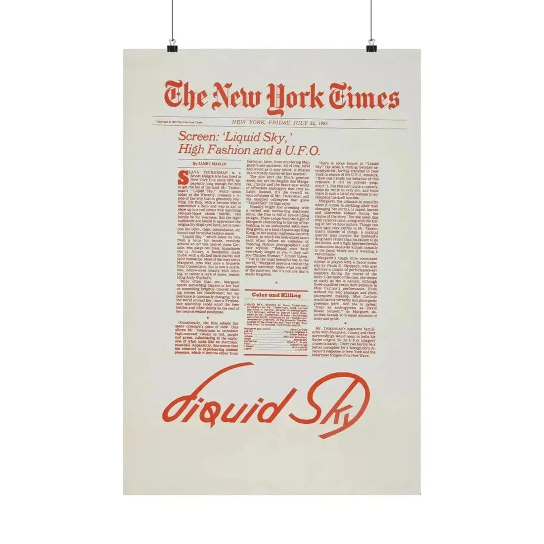 LIQUID SKY (TEASER) 1982 - Paper Movie Poster 20″ x 30″ Matte - The Sticker Space