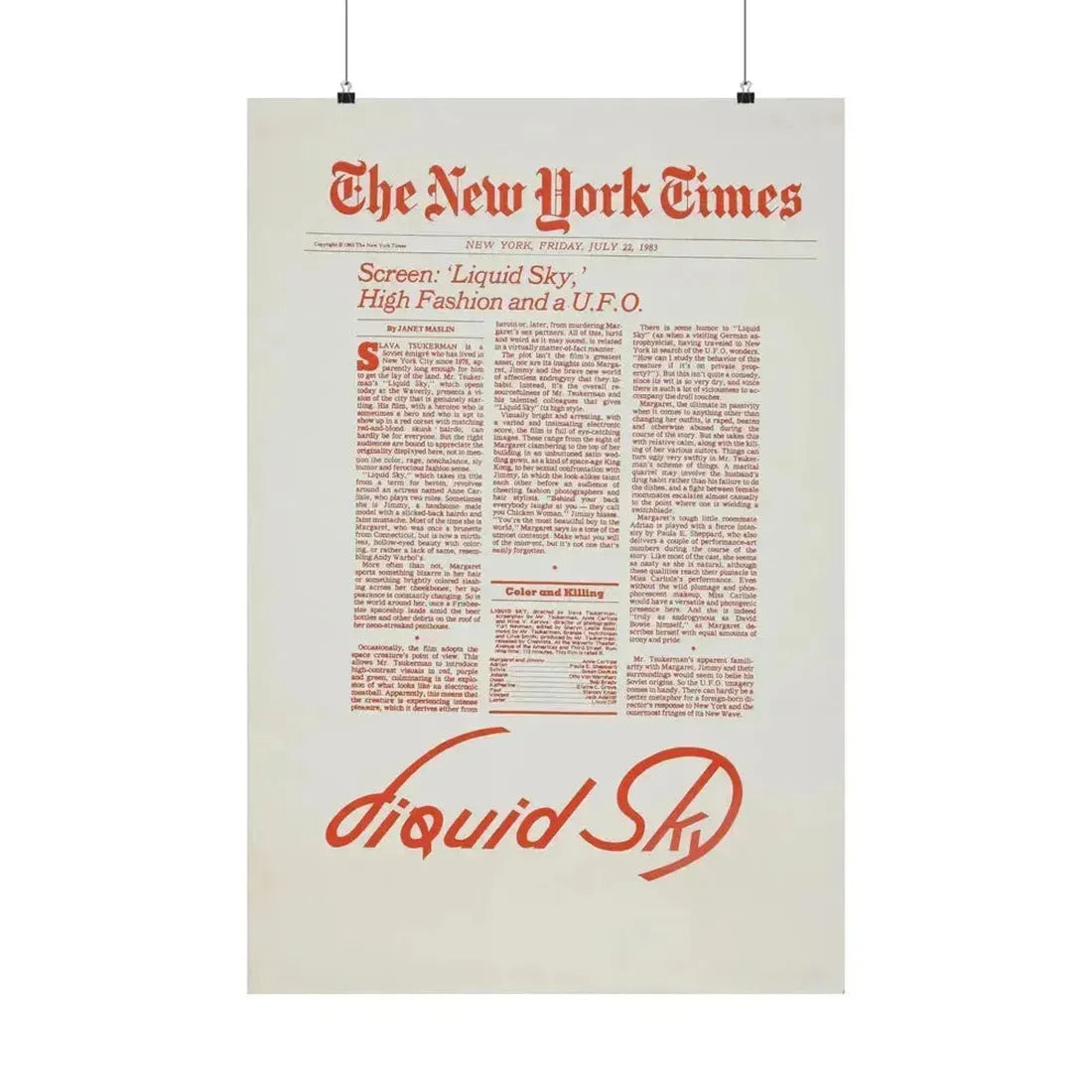 LIQUID SKY (TEASER) 1982 - Paper Movie Poster 24″ x 36″ Matte - The Sticker Space