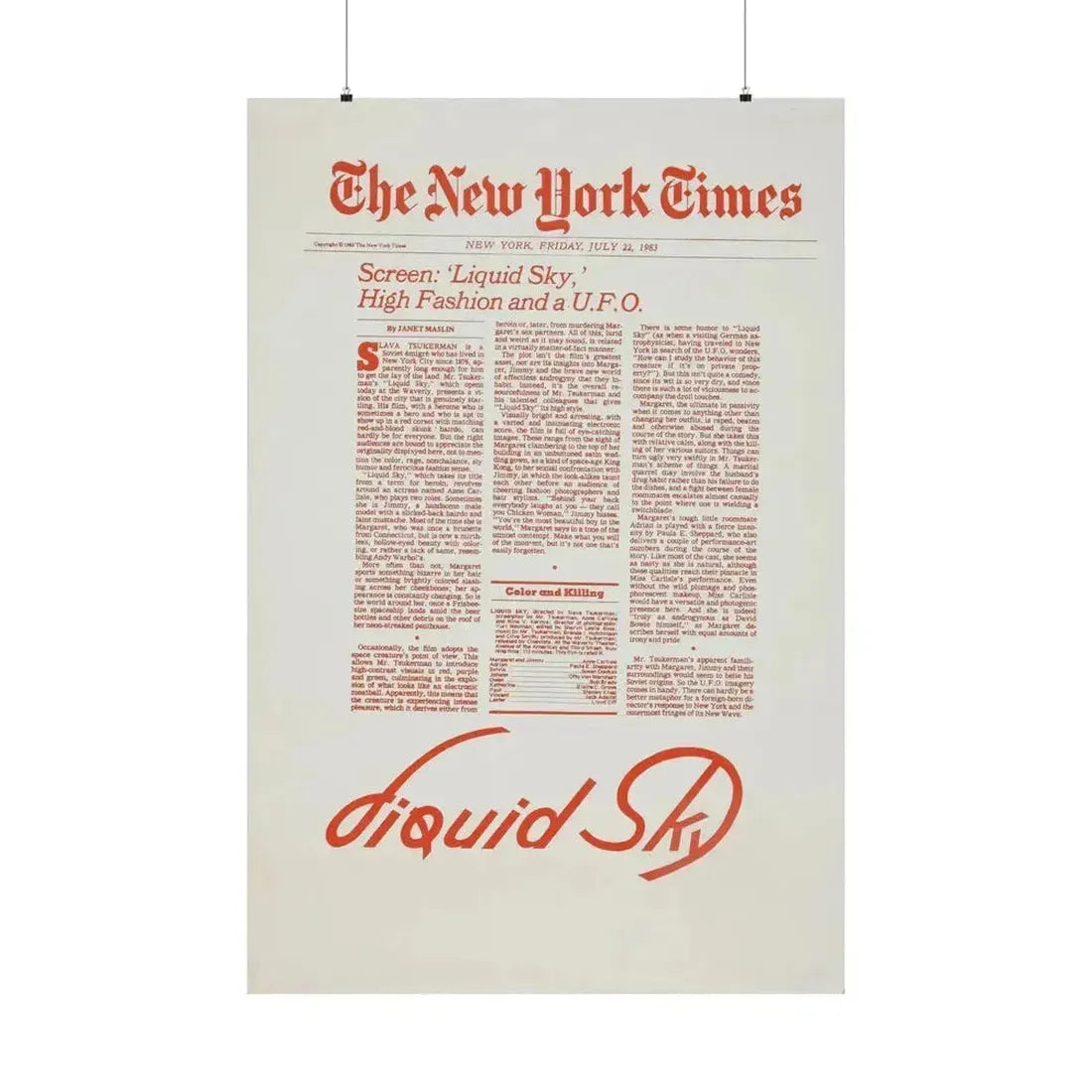 LIQUID SKY (TEASER) 1982 - Paper Movie Poster 36" x 54" Matte - The Sticker Space