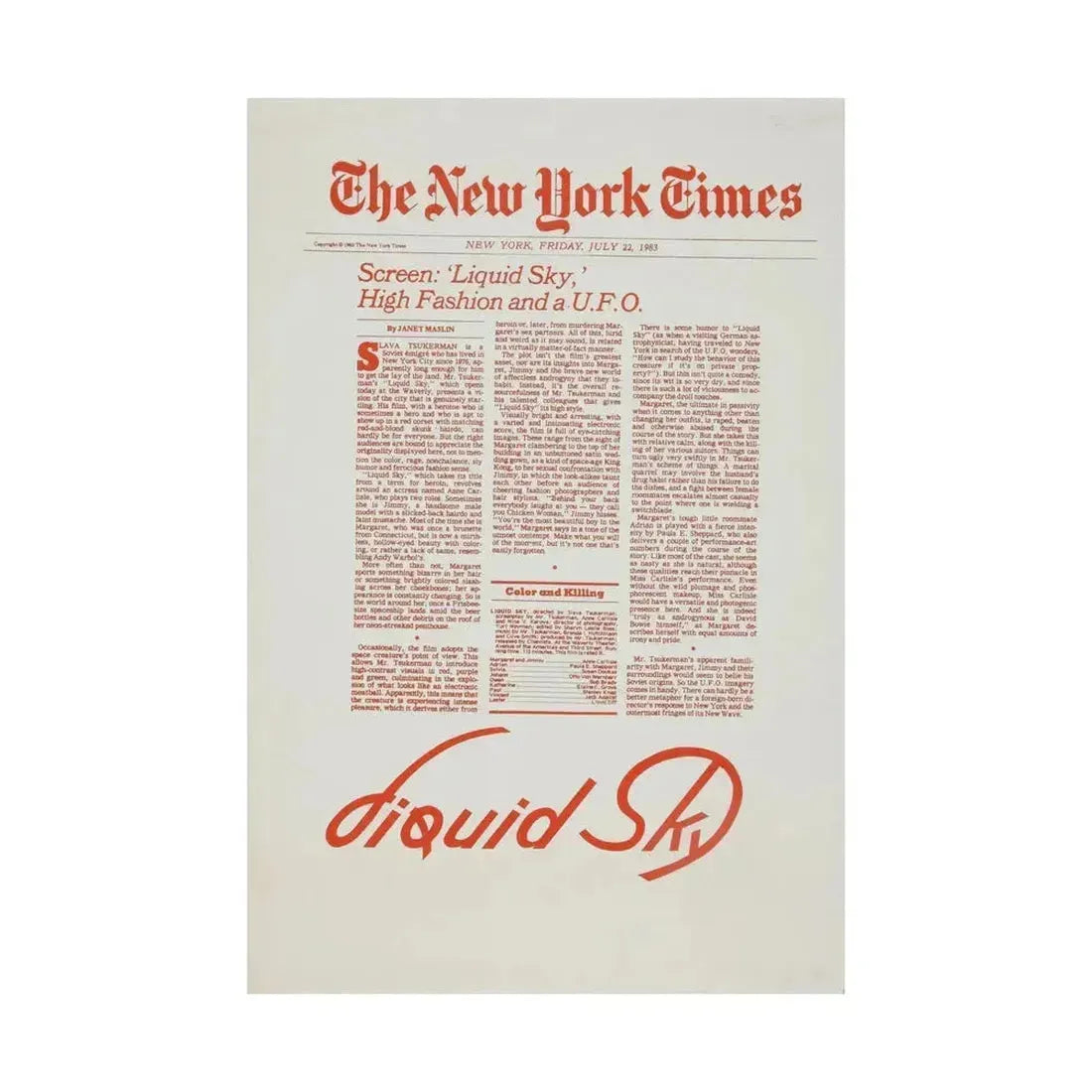 LIQUID SKY (TEASER) 1982 - Paper Movie Poster - The Sticker Space