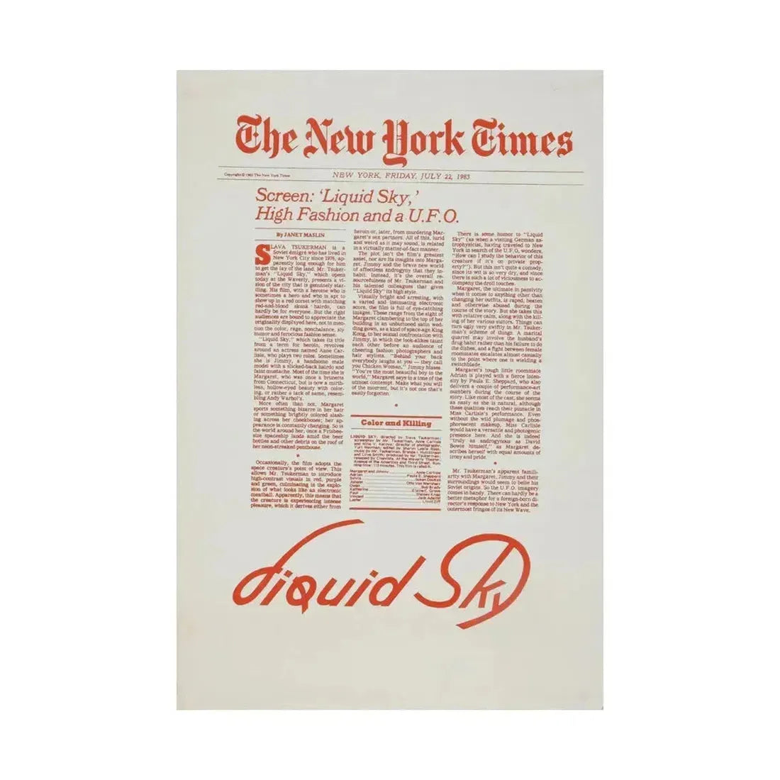 LIQUID SKY (TEASER) 1982 - Paper Movie Poster - The Sticker Space