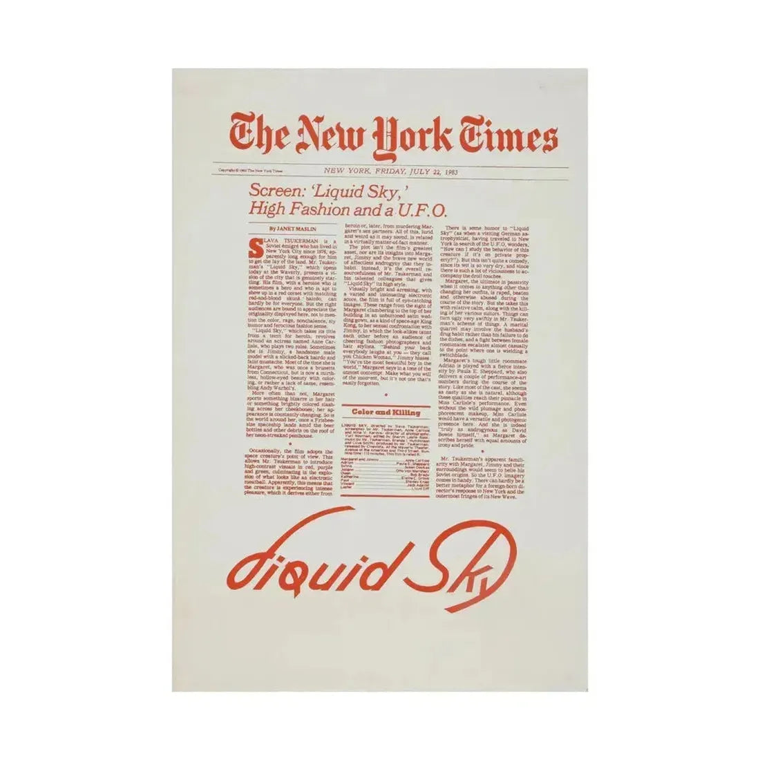 LIQUID SKY (TEASER) 1982 - Paper Movie Poster - The Sticker Space