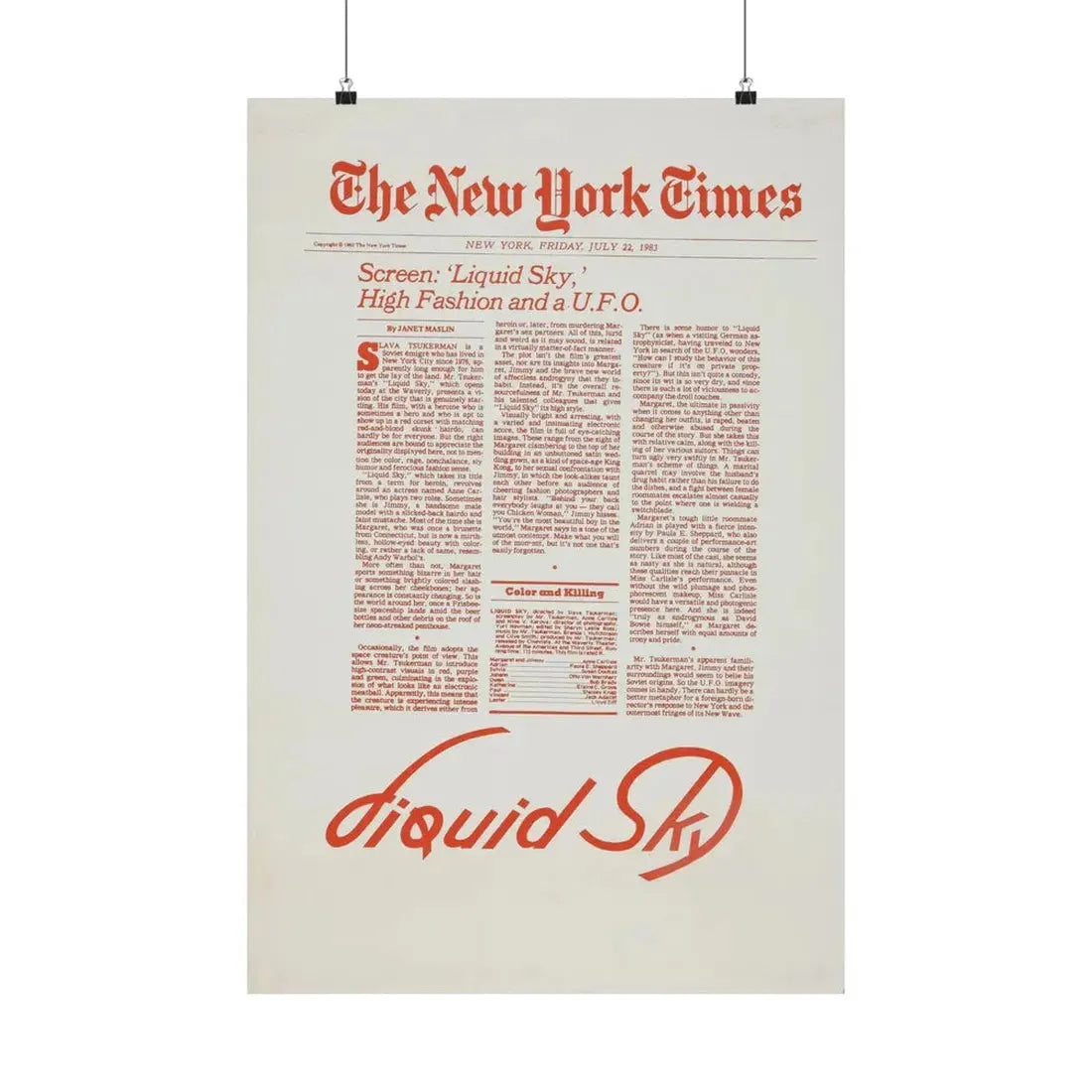 LIQUID SKY (TEASER) 1982 - Paper Movie Poster - The Sticker Space