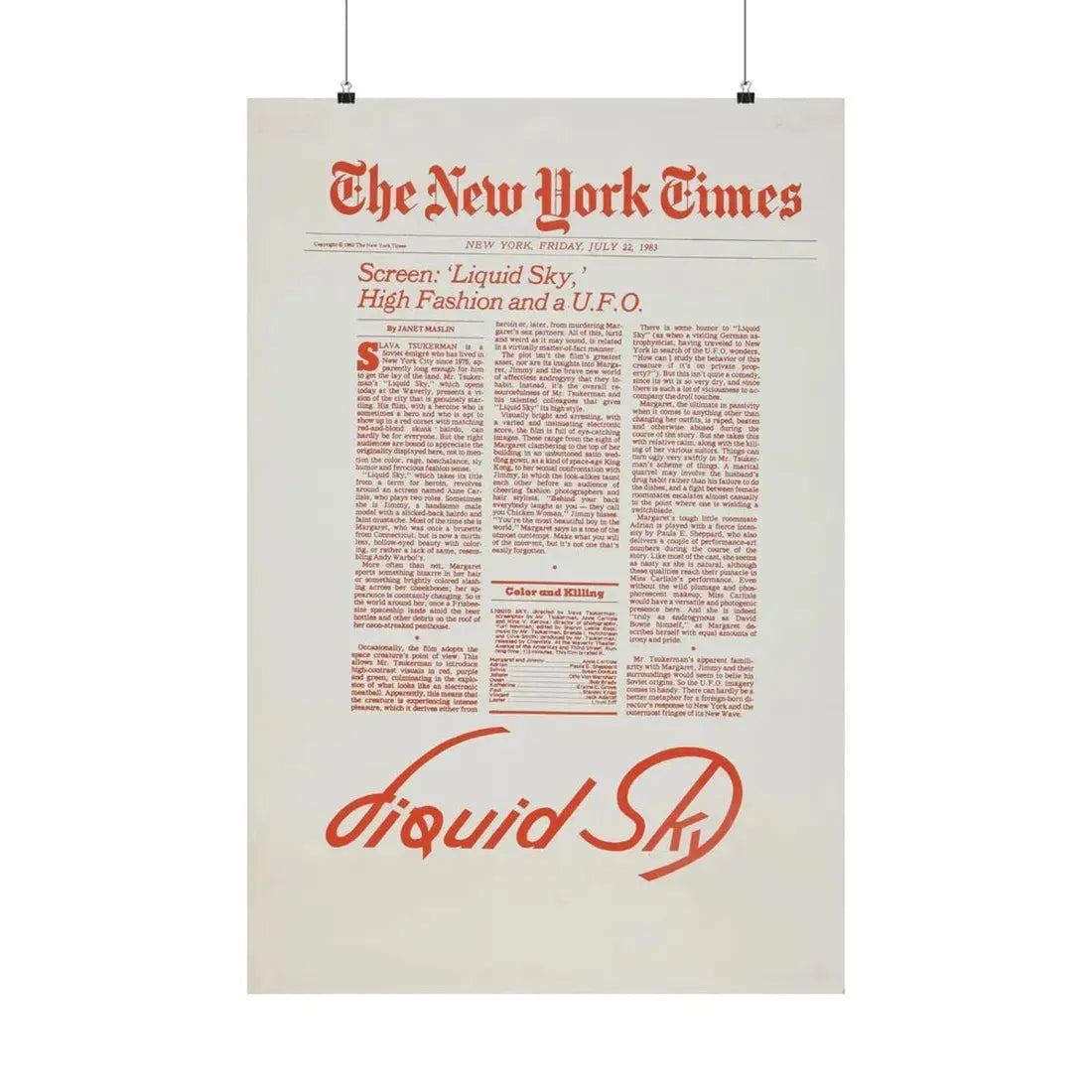 LIQUID SKY (TEASER) 1982 - Paper Movie Poster - The Sticker Space