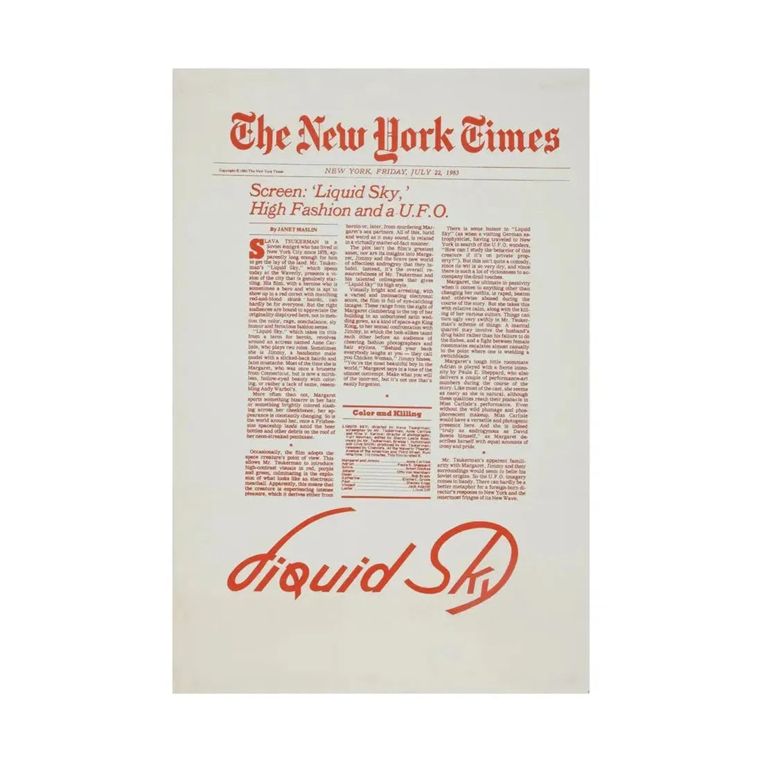 LIQUID SKY (TEASER) 1982 - Paper Movie Poster - The Sticker Space