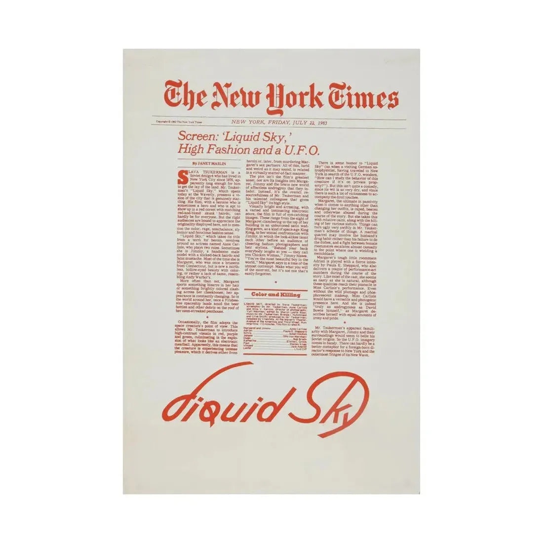 LIQUID SKY (TEASER) 1982 - Paper Movie Poster - The Sticker Space